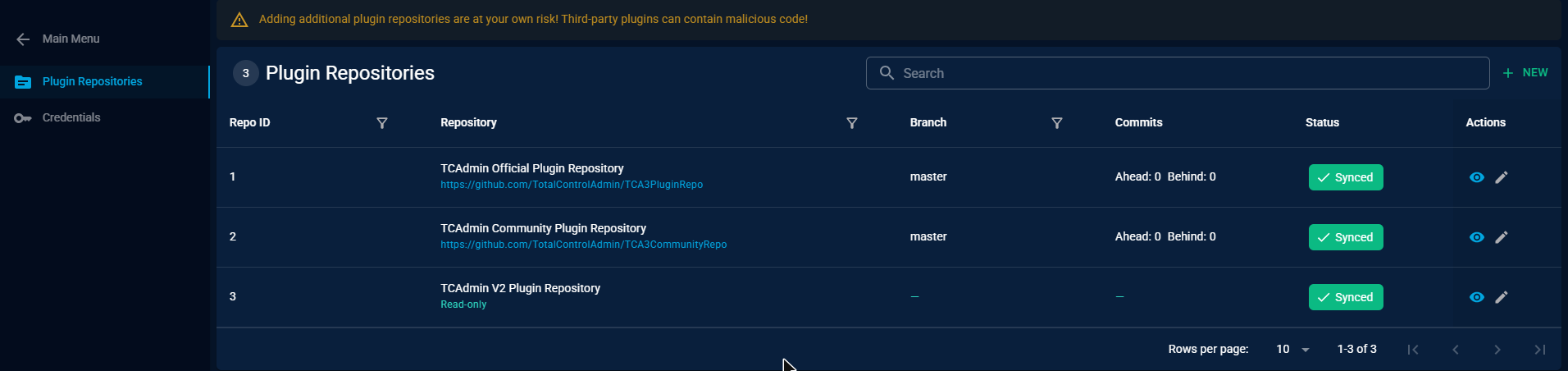The Plugin Repositories page